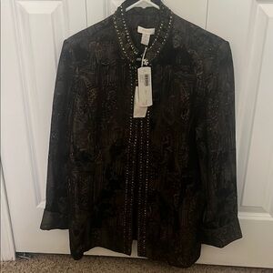 Chico's Elegant Black Jacket with Gold Embellishments